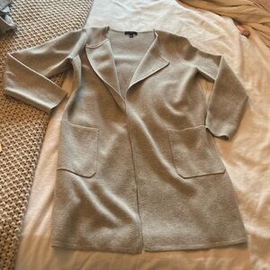 Grey JCrew sweater coat.